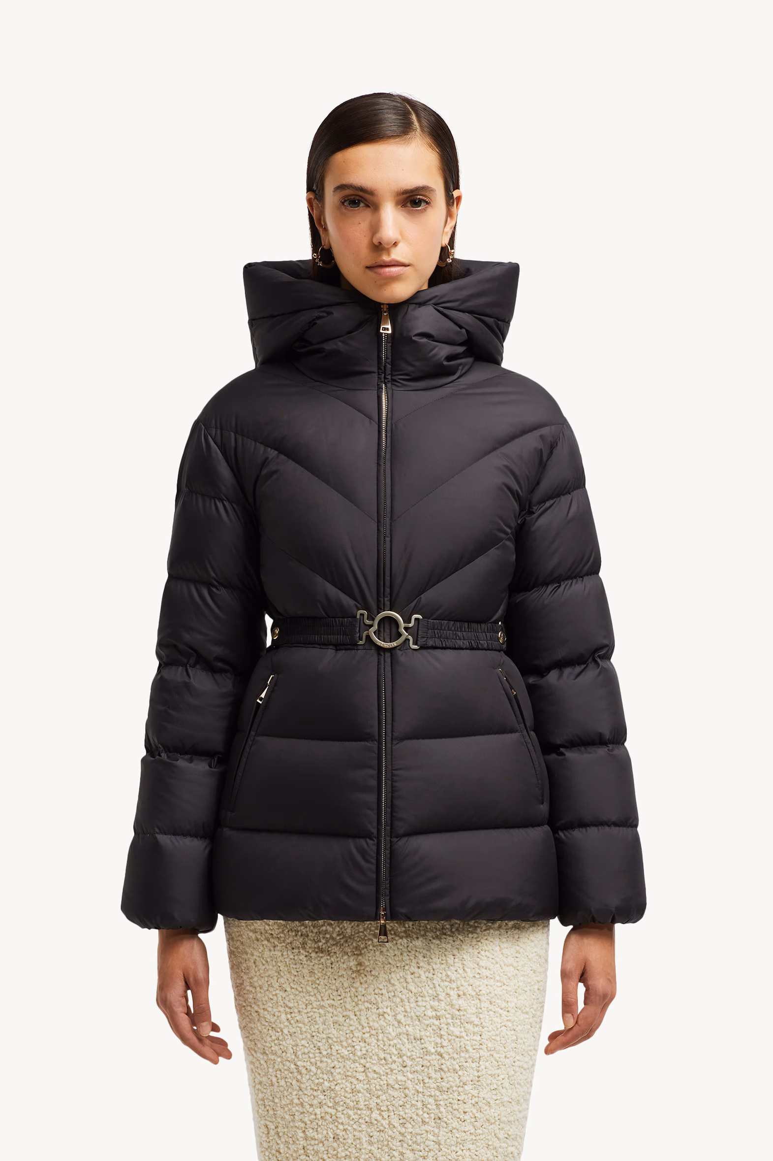 Doudoune courte Brosse à capuche et matelassage diagonal Noir Moncler 3